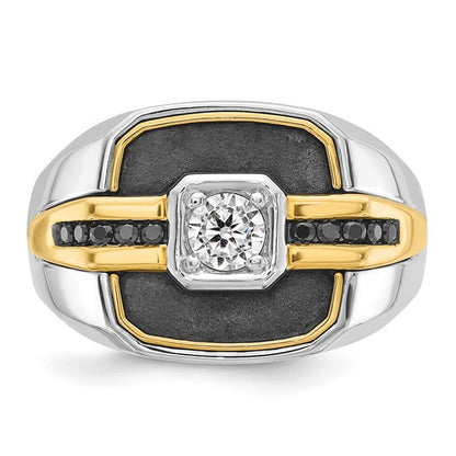 IBGoodman 14k Two-tone with Black Rhodium Men's Polished and Satin Black and White 1/4 Carat AA Quality Diamond Ring