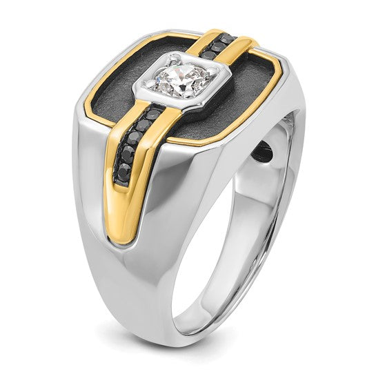 IBGoodman 14k Two-tone with Black Rhodium Men's Polished and Satin Black and White 1/4 Carat AA Quality Diamond Ring