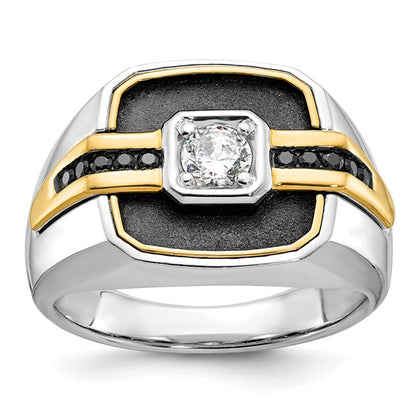 IBGoodman 14k Two-tone with Black Rhodium Men's Polished and Satin Black and White 1/4 Carat AA Quality Diamond Ring