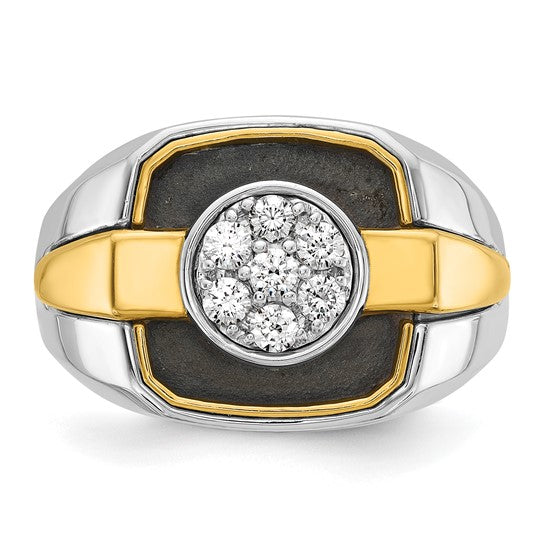 IBGoodman 14k Two-tone with Black Rhodium Men's Polished and Satin 1/2 Carat AA Quality Diamond Cluster Ring