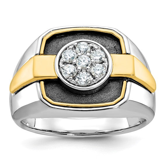 IBGoodman 14k Two-tone with Black Rhodium Men's Polished and Satin 1/2 Carat AA Quality Diamond Cluster Ring