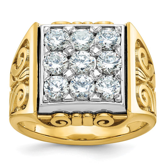 14ktt IBGoodman Men's Polish & Textured Scroll Design Cluster Ring Mtg