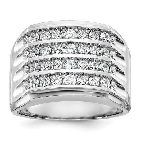 14k White Gold IBGoodman Men's Polished & Grooved 4-Row Ring Mtg