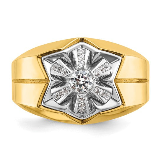 IBGoodman 14k Two-tone Men's Polished and Grooved 3/8 Carat AA Quality Diamond Star Ring