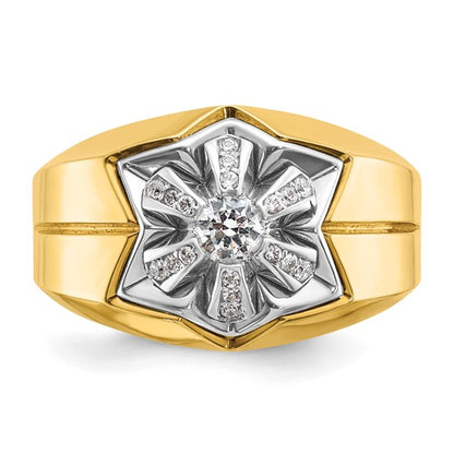 IBGoodman 14k Two-tone Men's Polished and Grooved 3/8 Carat AA Quality Diamond Star Ring