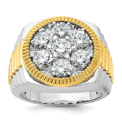 IBGoodman 14k Two-tone Men's Polished Satin and Ribbed 3 Carat Lab Grown Diamond Round Cluster Ring