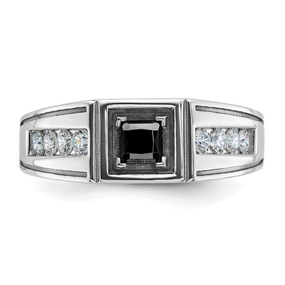 14k White Gold with Black Rhodium IBGoodman Men's Satin 7/8 carat Black and White Diamond Complete Ring
