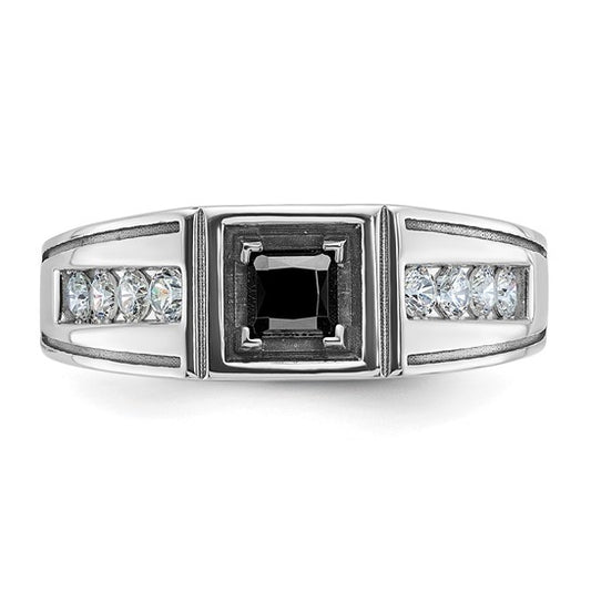 14k White Gold with Black Rhodium IBGoodman Men's Satin 7/8 carat Black and White Diamond Complete Ring