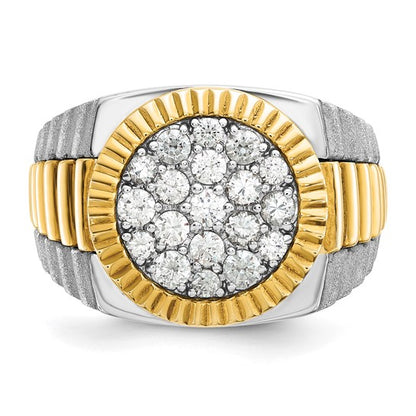 IBGoodman 14k Two-tone Men's Polished Satin and Ribbed 1 1/8 Carat A Quality Diamond Round Cluster Ring