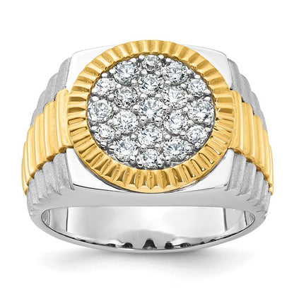 IBGoodman 14k Two-tone Men's Polished Satin and Ribbed 1 1/8 Carat A Quality Diamond Round Cluster Ring