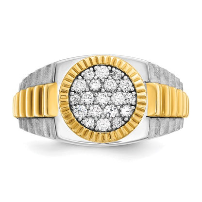 IBGoodman 14k Two-tone Men's Polished Satin and Ribbed 1/2 Carat AA Quality Diamond Round Cluster Ring