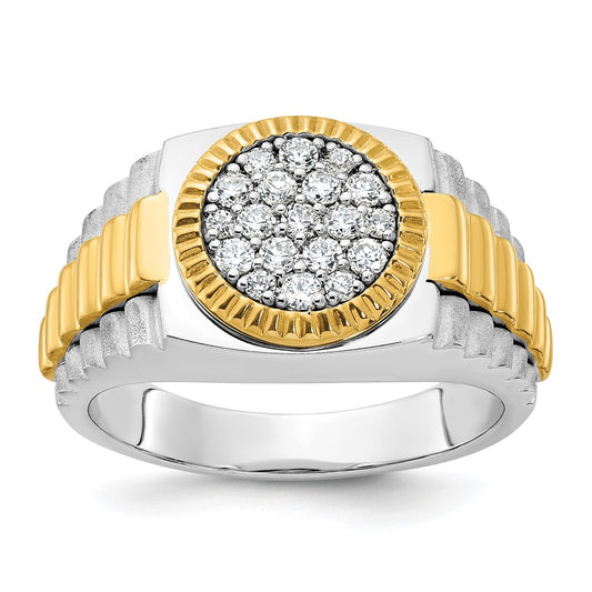 14ktt IBGoodman Men's Polish/Satin/Ribbed Diamond Round Cluster Ring