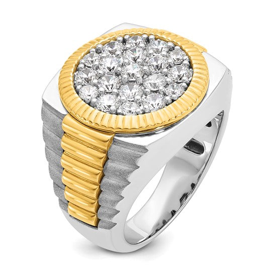 IBGoodman 14k Two-tone Men's Polished Satin and Ribbed 2 1/8 Carat AA Quality Diamond Round Cluster Ring