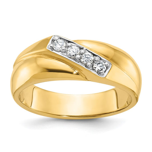14k w/ White RH IBGoodman Men's Polished Curved Bypass Diamond Ring