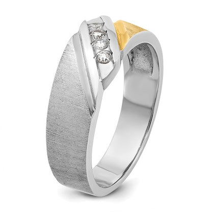 IBGoodman 14k Two-tone Men's Polished Satin and Grooved 4-Stone 1/4 Carat AA Quality Diamond Ring