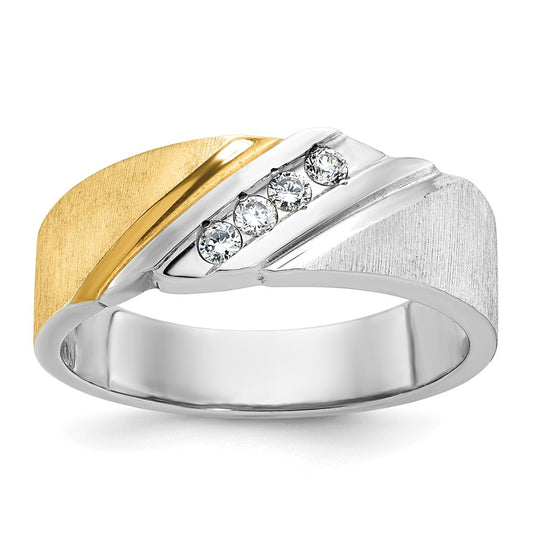 14ktt IBGoodman Men's Polished Satin & Grooved 4-Stone Diamond Ring