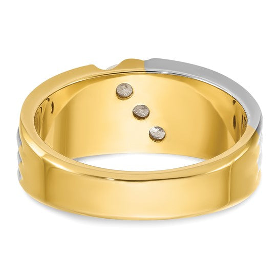 IBGoodman 14k Two-tone Men's Polished and Grooved 3-Stone 1/6 Carat AA Quality Diamond Ring