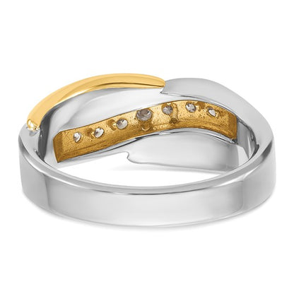IBGoodman 14k Two-tone Men's Polished and Grooved Curved Bypass 1/2 Carat AA Quality Diamond Ring