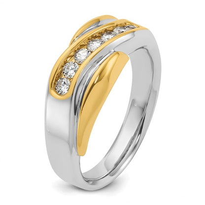 IBGoodman 14k Two-tone Men's Polished and Grooved Curved Bypass 1/2 Carat AA Quality Diamond Ring
