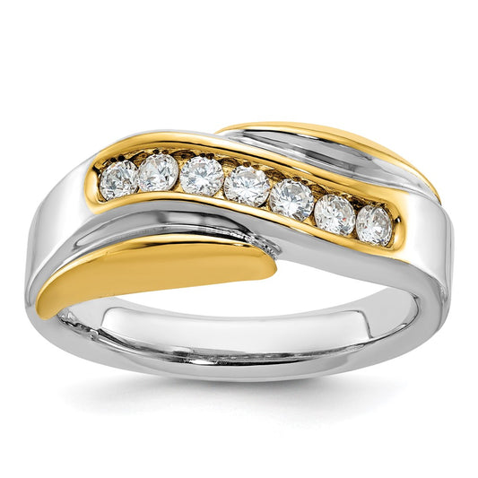 14ktt IBGoodman Men's Polished & Grooved Curved Bypass Diamond Ring