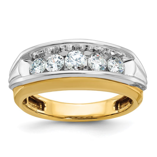 14ktt IBGoodman Men's Polished & Grooved 5-Stone Diamond Ring
