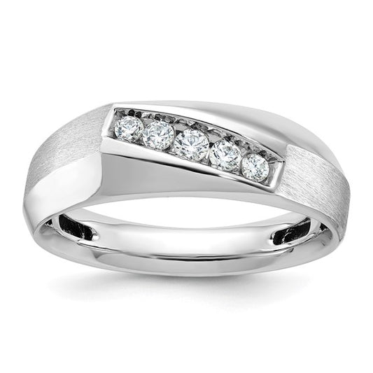 IBGoodman 14k White Gold Men's Polished and Satin 5-Stone 1/4 Carat AA Quality Diamond Ring