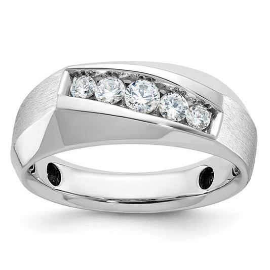 IBGoodman 14k White Gold Men's Polished and Satin 5-Stone 1/2 Carat A Quality Diamond Ring