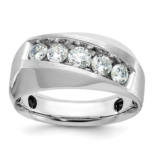 14k White Gold IBGoodman Men's Polished & Satin 5-Stone Diamond Ring