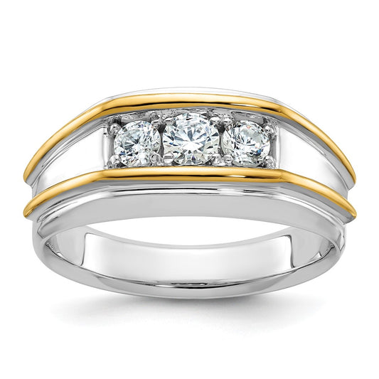 14k Two-tone IBGoodman Men's Polished 3-Stone Diamond Ring