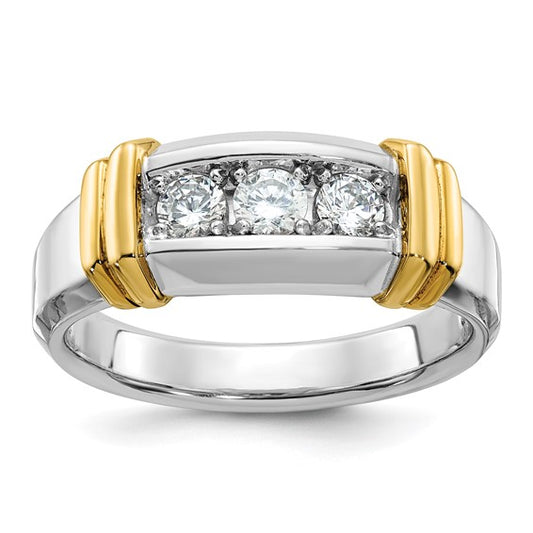 IBGoodman 14k Two-tone Men's Polished 3-Stone 1/2 Carat AA Quality Diamond Ring