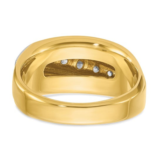 IBGoodman 14k Two-tone Men's Polished and Grooved Graduated 7-Stone 1/2 Carat AA Quality Diamond Ring