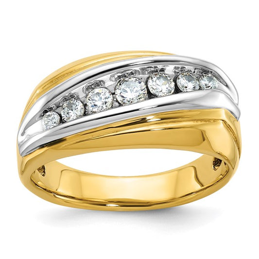 IBGoodman 14k Two-tone Men's Polished and Grooved Graduated 7-Stone 1/2 Carat AA Quality Diamond Ring