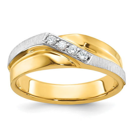 14ktt IBGoodman Men's Polished Satin & Grooved 4-Stone Diamond Ring