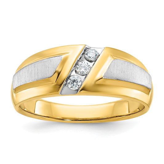 14k Two-tone IBGoodman Men's Polished and Satin 3-Stone Diamond Ring