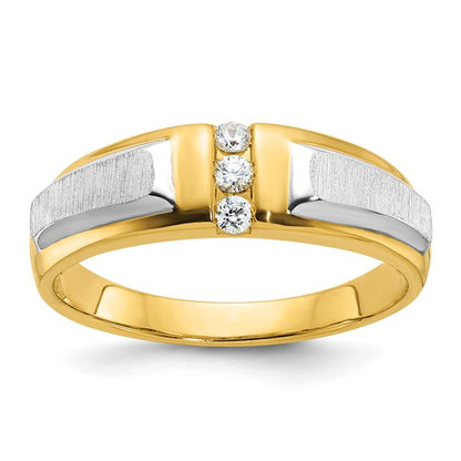 IBGoodman 14k Two-tone Men's Polished and Satin 3-Stone 1/8 Carat Lab Grown Diamond Ring