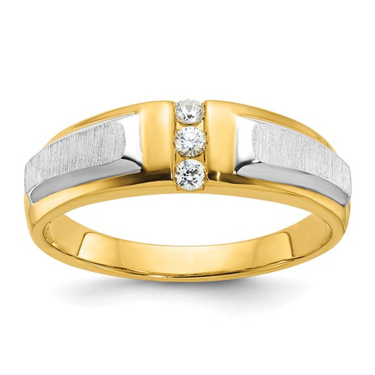 IBGoodman 14k Two-tone Men's Polished and Satin 3-Stone 1/8 Carat Lab Grown Diamond Ring