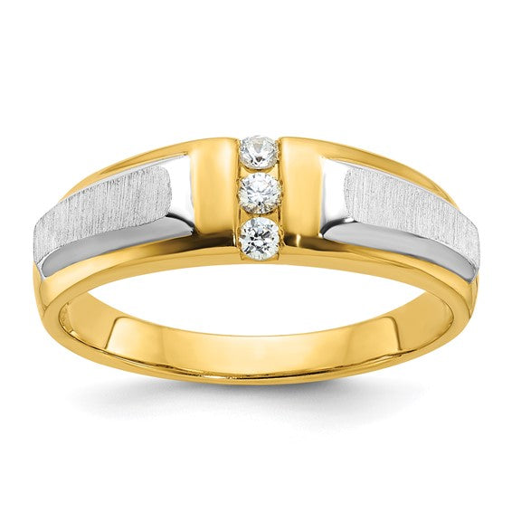 IBGoodman 14k Two-tone Men's Polished and Satin 3-Stone 1/8 Carat AA Quality Diamond Ring