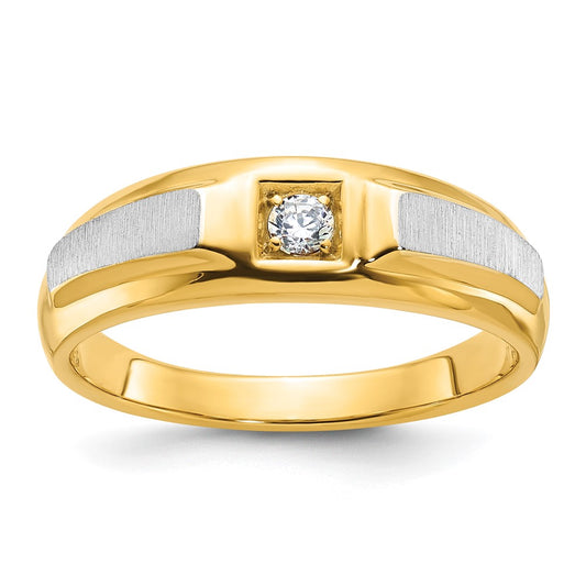 14k Two-tone IBGoodman Men's Polished and Satin Diamond Complete Ring