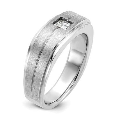 14k White Gold IBGoodman Men's Polished and Satin 3/8 carat Diamond Complete Ring