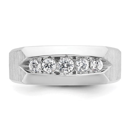 IBGoodman 14k White Gold Men's Polished and Satin 5-Stone 1/2 Carat AA Quality Diamond Ring