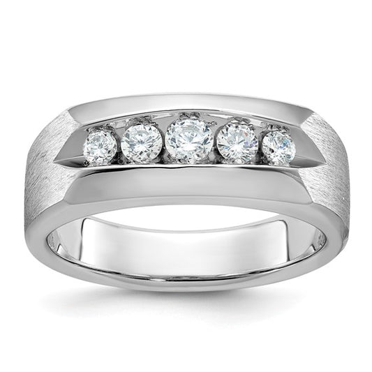 IBGoodman 14k White Gold Men's Polished and Satin 5-Stone 1/2 Carat AA Quality Diamond Ring