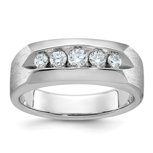 14k White Gold IBGoodman Men's Polished & Satin 5-Stone Diamond Ring