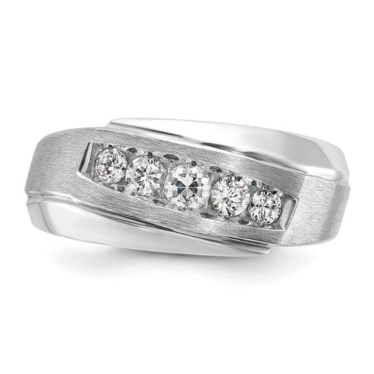 IBGoodman 14k White Gold Men's Polished and Satin 5-Stone 1/2 Carat AA Quality Diamond Ring