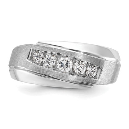 IBGoodman 14k White Gold Men's Polished and Satin 5-Stone 1/2 Carat AA Quality Diamond Ring