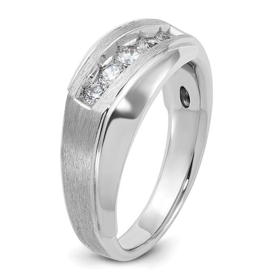 IBGoodman 14k White Gold Men's Polished and Satin 5-Stone 1/2 Carat AA Quality Diamond Ring