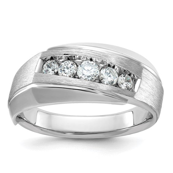 IBGoodman 14k White Gold Men's Polished and Satin 5-Stone 1/2 Carat AA Quality Diamond Ring