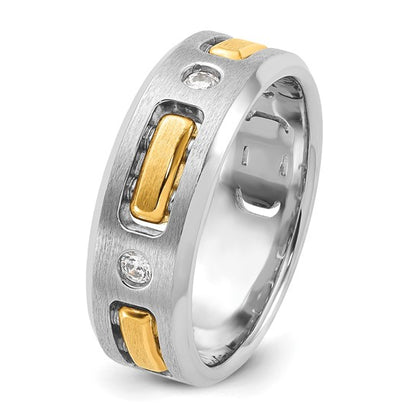 IBGoodman 14k Two-tone Men's Polished Satin and Cut-Out 1/6 Carat AA Quality Diamond 3-Stone Ring