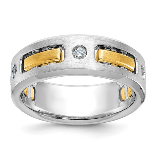 14ktt IBGoodman Men's Polished Satin & Cut-Out 3-Stone Diamond Ring