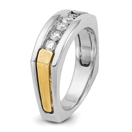 IBGoodman 14k Two-tone Men's Polished Satin and Grooved 5-Stone 1/2 Carat AA Quality Diamond Square Ring