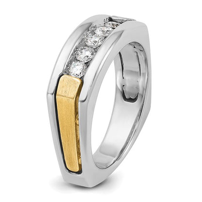 IBGoodman 14k Two-tone Men's Polished Satin and Grooved 5-Stone 1/2 Carat AA Quality Diamond Square Ring